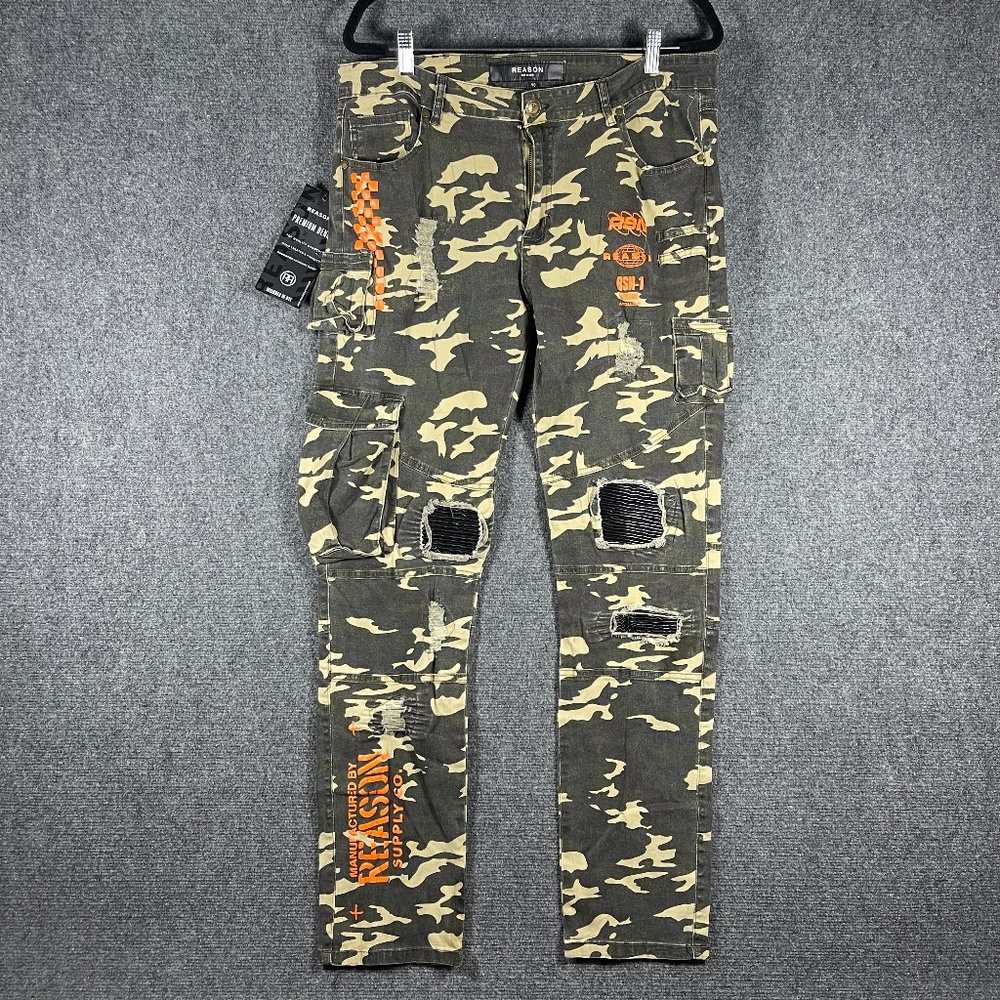 NWT REASON Survival Cargo Camo Pants Skinny Fit Cotton Spandex Mens Size 40